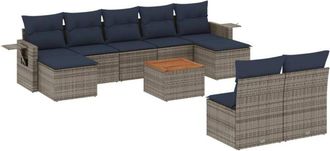 vidaXL Set De Sof&aacute;s De Jard&iacute;n 10 Pzas Con Cojines Rat&aacute;n Sint&eacute;tico Gris Vidaxl