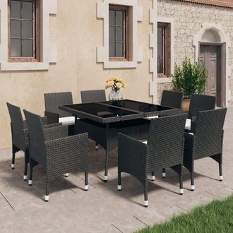 vidaXL Set De Comedor De Jard&iacute;n 9 Piezas Rat&aacute;n Pe Y Vidrio Negro Vidaxl