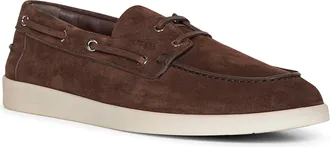 Prada Mens Dark Brown Suede Boat Shoes Calf Leather Lace-Up Flat