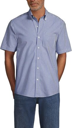 Lands End Short Sleeve Essential Lightweight Poplin in Sapphire Gem Blue Stripe at Nordstrom, Size Xx-Large