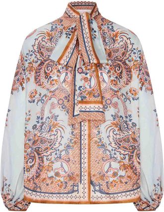 Zimmermann Aster Blouse With Neck Bow In Pure Silk