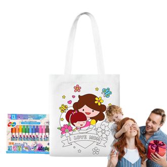 Generic Paint Canvas Bag | Scribble On Bag | Mothers Day Educational Activity With Paint Pens For Kids 3+ Years Preschool School, style 6, se beskrivning