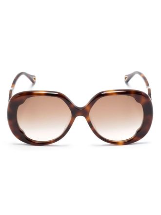 Chloé logo-lettering oversize-frame sunglasses - women - Acetate - 56 - Brown