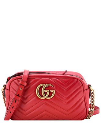Gucci Red Matelasse Leather Gg Marmont Shoulder Bag Small (Authentic Pre-Loved)