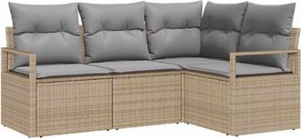 vidaXL Sofa Set with Cushion 4 pcs Beige and Light Grey Poly Rattan vidaXL