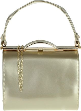 Girly HandBags Womens Glossy Patent Faux Leather Clutch Bag Handle Closure Evening Handbag Medium Gold