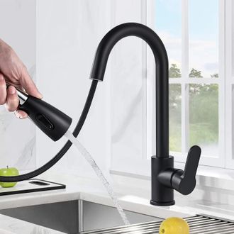 OEM Grifo De Cocina - Grifo De Fregadero De Lat&oacute;n Negro - Cabeza Giratoria 360&deg; Con Mango Extensible - 2 Modos De Chorro - Altura 47,8 Cm - 1 Unidad