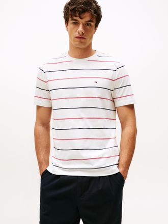 Tommy Hilfiger T-Shirt TOMMY HILFIGER SEASONAL STRIPE, Herren, Gr. M, ecru stripe, Single Jersey, Obermaterial: 100% Baumwolle, regular fit, Rundhals, Shirts T-Shirt
