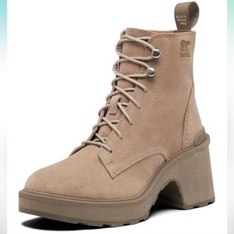 Sorel Womens Hi-Line Heel Lace Boots In Taupe