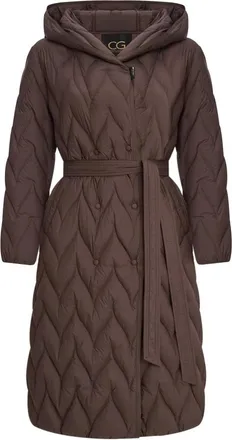 Cesare Gaspari Cappotto Lungo Trapuntato a Chevron con Cintura - - Coats - Donna - Marrone - 2XL