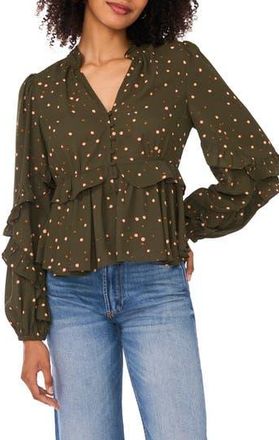 Ted Baker Ruffle V-Neck Button Top in Forest Night at Nordstrom Rack, Size X-Large