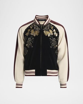 Valentino Garavani Mens Velvet Embroidered Full-Zip Blouson