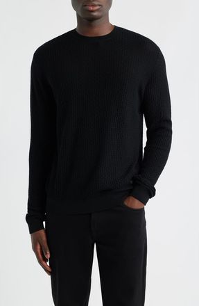 Emporio Armani Textured Virgin Wool Crewneck Sweater in Black at Nordstrom, Size Xxx-Large