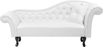 Beliani Chaise Longue Tapizado En Piel Sint&eacute;tica Blanca Acolchado Capiton&eacute; Versi&oacute;n Derecha Con Coj&iacute;n Lattes
