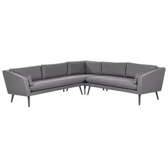 Beliani Beliani - Sof&aacute; Esquinero 5 Plazas Gris Negro Poli&eacute;ster Resistente Agua Uv Exterior Loretello