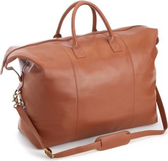 Royce Leather Personalized Weekend Leather Duffle Bag in Tan- Silver Foil at Nordstrom
