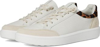 Ecco Soft 60 Sneaker Womens Dress Flat Shoes Limestone/White/Leopard Hair : EU 41 (US Womens 10-10.5) M, Leather