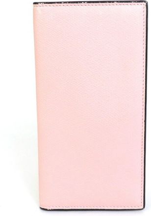 Valextra Light Pink Leather Long Wallet (Bi-Fold) (Pre-Owned)