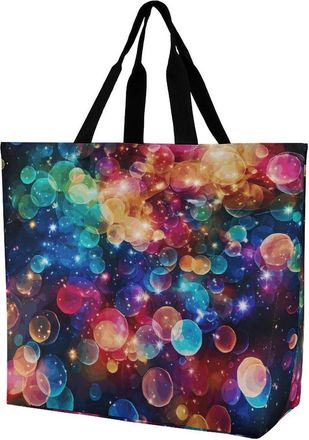Generic Colorful Rainbow Stars Shopper Bag Waterproof Handbag Portable Grocery Bags For Travel Work Casual