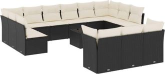 vidaXL Set Sof&aacute;s De Jard&iacute;n 14 Pzas Con Cojines Rat&aacute;n Sint&eacute;tico Negro Vidaxl