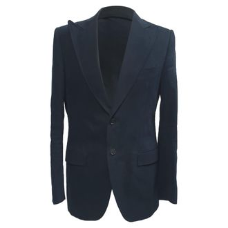 Dolce & Gabbana Mens Single-Breasted Blazer with Pockets in Navy Blue Cotton - Size EU 48 (Mens)
