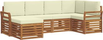 vidaXL Conjunto De Sof&aacute;s De Exterior 6 Uds. Natural Y Crema Poli&eacute;ster Vidaxl