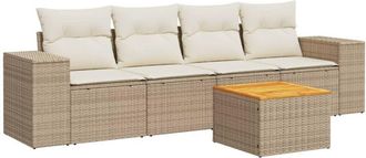 vidaXL Juego De Sof&aacute;s Jard&iacute;n Con Cojines 5 Pzas Rat&aacute;n Sint&eacute;tico Beige Vidaxl