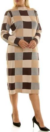 Nina Leonard Mock Neck Long Sleeve Sheath Dress in Brown/tan Multi at Nordstrom Rack, Size 1X