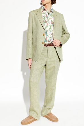 Etro Linen Herringbone-patterned Blazer, Mens, Green
