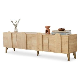 Dmora Mueble Tv Scodosia, 4 Compartimentos, 4 Puertas, Apertura Abatible, 180x35x50 Cm, Roble Claro