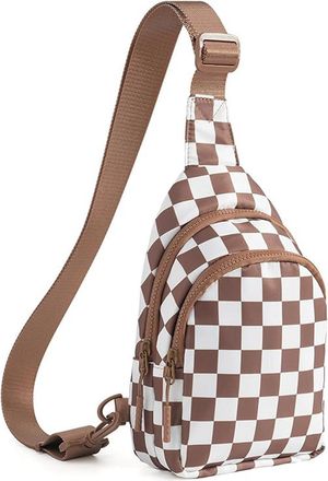 Generic Checkered Crossbody Bag for Women and Girls, Sling Bag Small Bag Backpack Chest Bag Fanny Packs Wallets Purses for Women (Checkered Brown)