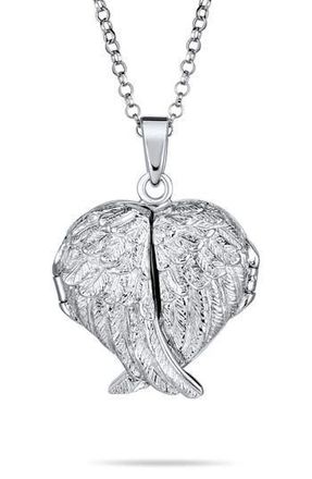 Bling Jewelry Guardian Angel Wing Necklace in Dark Silver at Nordstrom Rack, Size Small Us