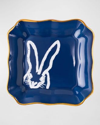 Hunt Slonem Portrait Plate with Gold Rim - Blue