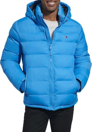 Tommy Hilfiger Mens Hooded Puffer Jacket (Standard and Big & Tall) Down Alternative Coat, Bright Blue, M
