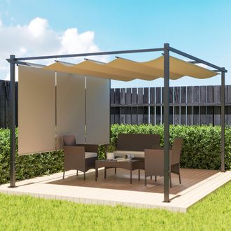 OUTSUNNY 3 x 4m Metal Pergola with Retractable Roof & Roller Shade in Beige