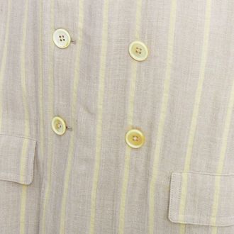 Yohji Yamamoto stone grey cream striped rayon linen double breasted blazer M