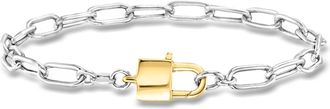 Ross-Simons Italian Sterling Silver and 18kt Gold Over Sterling Paper Clip Link Padlock Bracelet