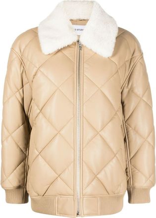 Stand Studio diamond-quilted faux-leather jacket - women - Viscose/Polyester/Polyurethane/Polyester - 34 - Neutrals