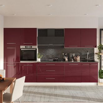 Vicco Mueble De Cocina Fame-line, Rojo Burdeos Alto Brillo/blanco, 340 Cm, Et Antracita, Vicco