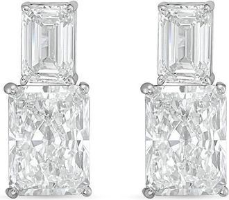 Diana M. Jewels 14kt white gold 8cts lab grown emerald and radiant cut diamond earrings