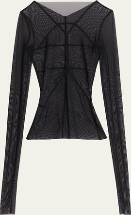Rick Owens Temple Seamed Mesh Long-Sleeve Top