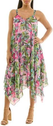 Nina Leonard Patterned Handkerchief Hem Dress in Pink Multi at Nordstrom Rack, Size Large