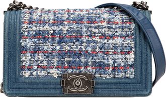 Chanel Pre-owned Womens Classic Flap Denim Tweed Bag - Medium Blue Textile - One Size