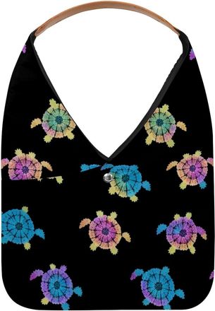 Generic Cute Turtle Tie Dye Pattern Reusable Lightweight Grocery Bags - Foldable Into Compact Pouch, Washable & Sturdy, Multipurpose for Shopping and Travel