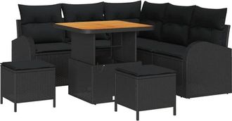 vidaXL Conjunto De Sof&aacute; De Jard&iacute;n Con Coj&iacute;n Con Almohada 8 Pcs Negro Vidaxl