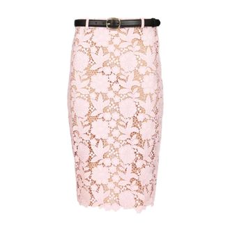 Self Portrait Pencil Skirts, female, Pink, Size: M Midi Lace Skirt