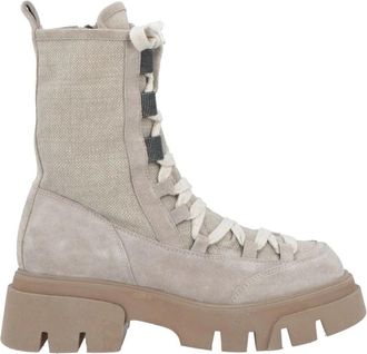 Brunello Cucinelli Suede Lace-up Boots - Dames - Veterlaarzen - Beige - 37 EU - Leer - Schoenen