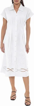 Tash And Sophie Embroidered Short Sleeve Midi Shirtdress in White at Nordstrom Rack, Size X-Large
