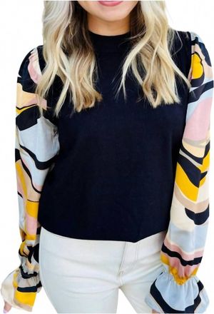 THML Clothing Sunset Stripe Sleeve Sweater Top In Black Multi