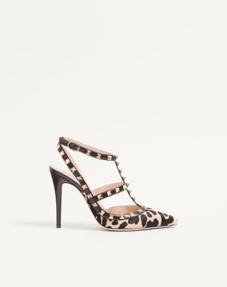 Valentino Garavani D&eacute;collet&eacute; Con Cinturini Rockstud In Vitello Effetto Cavallino 100Mm Donna NATURALE/MARRONE 35.5